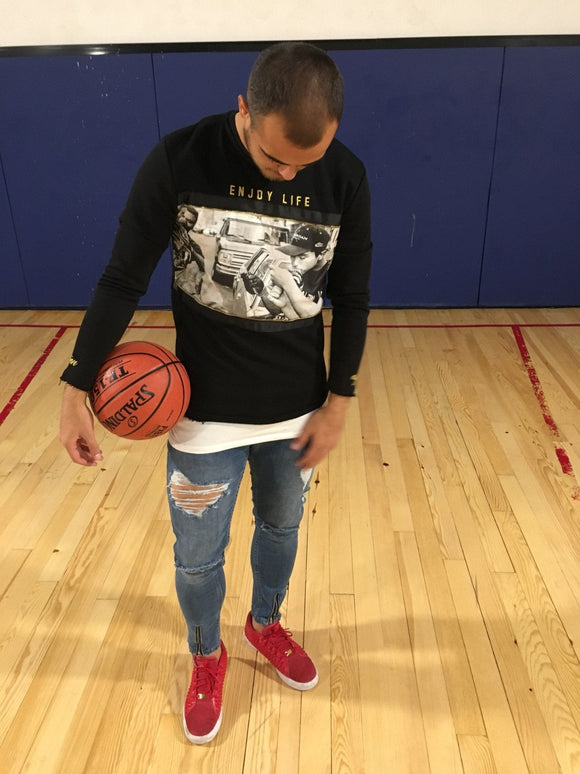 Black Printed Sweater SJ256 Streetwear Sweatershirts - Sneakerjeans