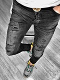 Black Washed Ripped Skinny Fit Jeans S130 Streetwear Mens Jeans - Sneakerjeans