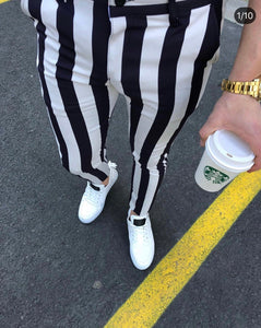 Black White Striped Slim Fit Casual Pant DJ111 Streetwear Pant - Sneakerjeans