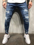 Blue Ankle Scratched Distressed Ultra Skinny Fit Denim A273 Streetwear Jeans - Sneakerjeans