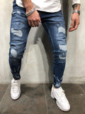 Blue Ankle Scratched Distressed Ultra Skinny Fit Denim A273 Streetwear Jeans - Sneakerjeans