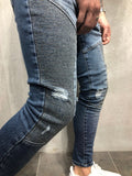 Blue Biker Destroyed Slim Fit Denim A101 Streetwear Denim Jeans - Sneakerjeans
