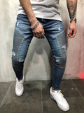 Blue Biker Destroyed Slim Fit Denim A101 Streetwear Denim Jeans - Sneakerjeans