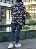 Blue Camouflage Scarf & Handwarmer sewn Asymetric Jacket 18711 Streetwear Jacket - Sneakerjeans