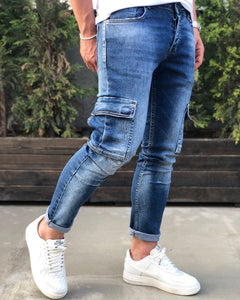 Blue Cargo Pocket Skinny Fit Denim B194 Streetwear Cargo Jeans - Sneakerjeans