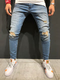 Blue Destroyed  Skinny Fit Denim A157 Streetwear Jeans - Sneakerjeans