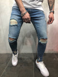 Blue Destroyed Slim Fit Denim A81 Streetwear Denim Jeans - Sneakerjeans