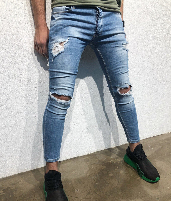Blue Destroyed Skinny Fit Denim B177 Streetwear Jeans - Sneakerjeans