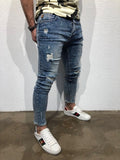 Blue Distressed Slim Fit Denim B95 Streetwear Denim Jeans - Sneakerjeans