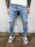 Blue Knee Ripped Jeans Slim Fit Jeans BL502 Streetwear Mens Jeans - Sneakerjeans