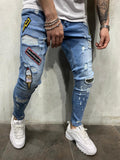 Blue Patched Jeans Slim Fit Mens Jeans AY450 Streetwear Mens Jeans - Sneakerjeans