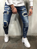 Blue Patched Ripped Skinny Fit Jeans A254 Streetwear Mens Jeans - Sneakerjeans