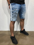 Blue Patched Side Striped Slim Fit Denim Short B167 Streetwear Denim Shorts - Sneakerjeans