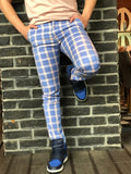 Blue Pink Colour Checkered Slim Fit Casual Pant DJ136 Streetwear Pant - Sneakerjeans