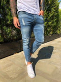Blue Ripped Front Ankle Zip Skinny Fit Jeans B218 Streetwear Mens Jeans - Sneakerjeans