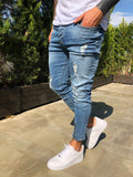 Blue Ripped Front Ankle Zip Skinny Fit Jeans B218 Streetwear Mens Jeans - Sneakerjeans