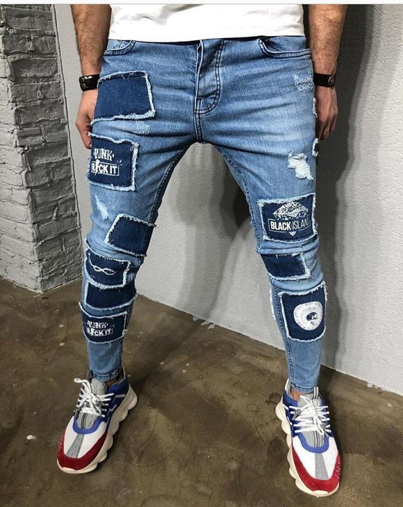 Blue Ripped Patched Ultra Skinny Jeans BL277 Streetwear Mens Jeans - Sneakerjeans