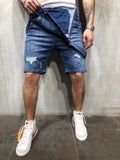 Blue Ripped Short Jeans Overall AY606 Streetwear Jeans Overall - Sneakerjeans