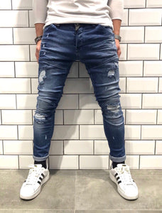 Blue Ripped Slim Fit Jeans B12 Streetwear Jeans - Sneakerjeans
