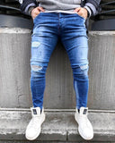 Blue Side Striped Distressed Ultra Skinny Fit Denim B337 Streetwear Jeans - Sneakerjeans