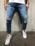 Blue Washed Distressed Skinny Fit Denim A196 Streetwear Jeans - Sneakerjeans