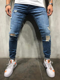 Blue Washed Distressed Skinny Fit Denim A196 Streetwear Jeans - Sneakerjeans