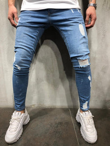 Blue Washed Distressed Ultra Skinny Fit Denim AY305 Streetwear Jeans - Sneakerjeans