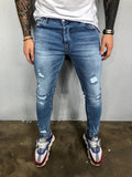 Blue Washed Ripped Jeans Slim Fit Jeans BL500 Streetwear Mens Jeans - Sneakerjeans