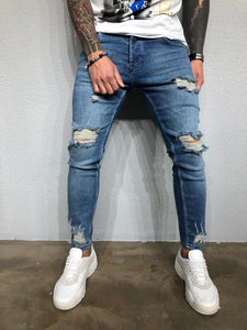 Blue Washed Ripped Ultra Skinny Denim BL405 Streetwear Jeans - Sneakerjeans