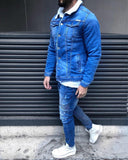 Blue Woolen Collar Jeans Jacket B324 Streetwear Mens Jean Jacket - Sneakerjeans