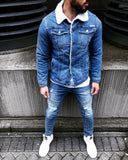 Blue Woolen Collar Jeans Jacket B324 Streetwear Mens Jean Jacket - Sneakerjeans