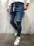 Blue Zippered Banding Distressed Skinny Fit Denim A252 Streetwear Jeans - Sneakerjeans