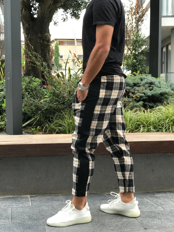 Checker Brown Side Line Zipper Jogger Pants SNJ114 Streetwear Jogger Pants - Sneakerjeans