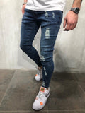 Dark Blue Distressed Skinny Fit Denim AY369 Streetwear Jeans - Sneakerjeans