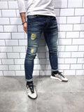 Dark Blue Ripped Slim Fit Jeans B22 Streetwear Jeans - Sneakerjeans