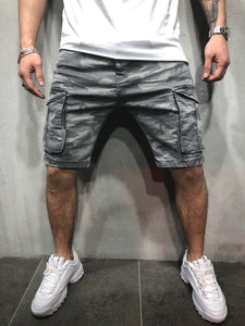 Gray Camouflage Cargo Pocket Slim Fit Denim Short A94 Streetwear Denim Jeans - Sneakerjeans