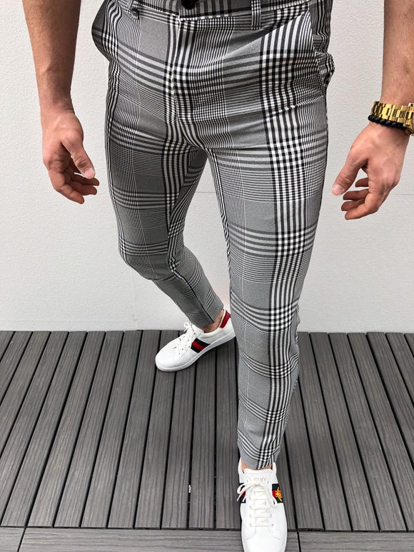 Gray Checkered Slim Fit Casual Pant DJ159 Streetwear Pant - Sneakerjeans