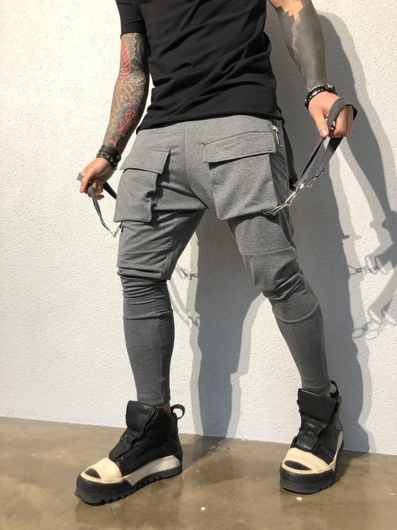 Gray Front Pocket Strap Jogger Pant B343 Streetwear Jogger Pants - Sneakerjeans