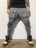 Gray Front Pocket Strap Jogger Pant B343 Streetwear Jogger Pants - Sneakerjeans