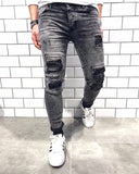 Gray Patch Ripped Slim Fit Jeans B13 Streetwear Jeans - Sneakerjeans