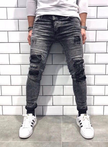 Gray Patch Ripped Slim Fit Jeans B13 Streetwear Jeans - Sneakerjeans