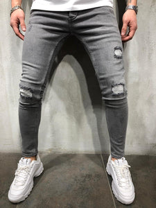 Gray Washed Distressed Ultra Skinny Fit Denim AY304 Streetwear Jeans - Sneakerjeans
