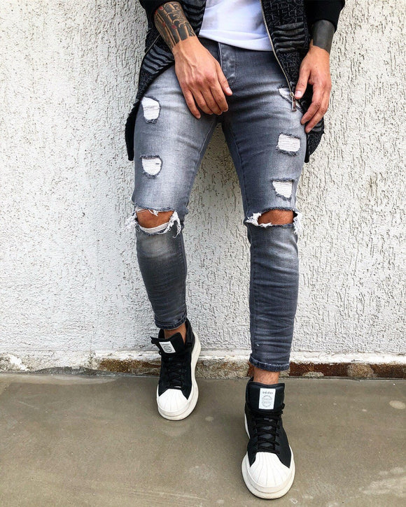 Gray Washed Side Striped Skinny Fit Denim B275 Streetwear Jeans - Sneakerjeans