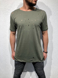 Khaki Hole Oversized T-Shirt B87 Streetwear T-Shirts - Sneakerjeans
