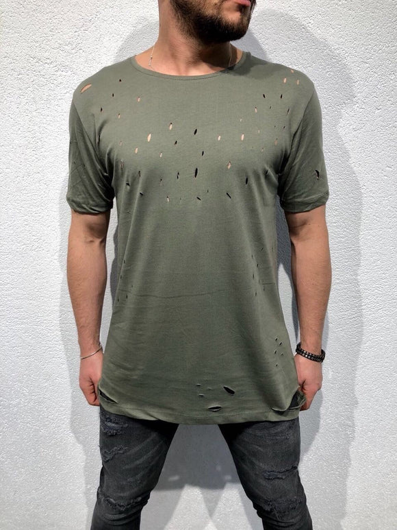 Khaki Hole Oversized T-Shirt B87 Streetwear T-Shirts - Sneakerjeans