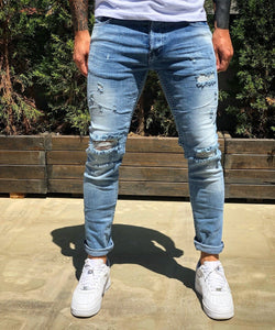 Light Blue Distressed Skinny Fit Denim B259 Streetwear Jeans - Sneakerjeans