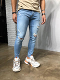 Light Blue Washed Ripped Denim BL256 Streetwear Jeans - Sneakerjeans