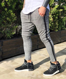 Light Gray Side Striped Checkered Casual Jogger Pant B223 Streetwear Jogger Pants - Sneakerjeans