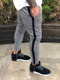 Light Gray Side Striped Checkered Casual Jogger Pant B223 Streetwear Jogger Pants - Sneakerjeans