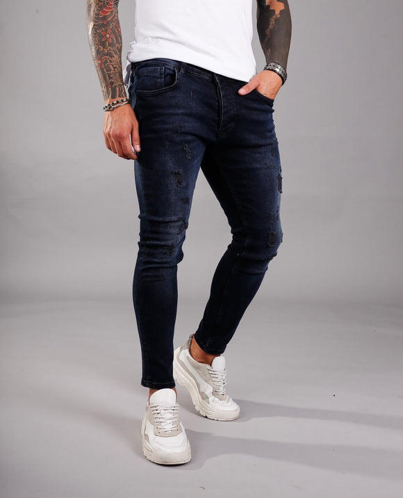 Navy Blue Ripped Ultra Skinny Jeans BI-008 Streetwear Jeans - Sneakerjeans